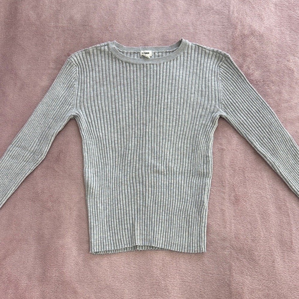 Garage Heather Gray Ribbed Crew Neck Top
